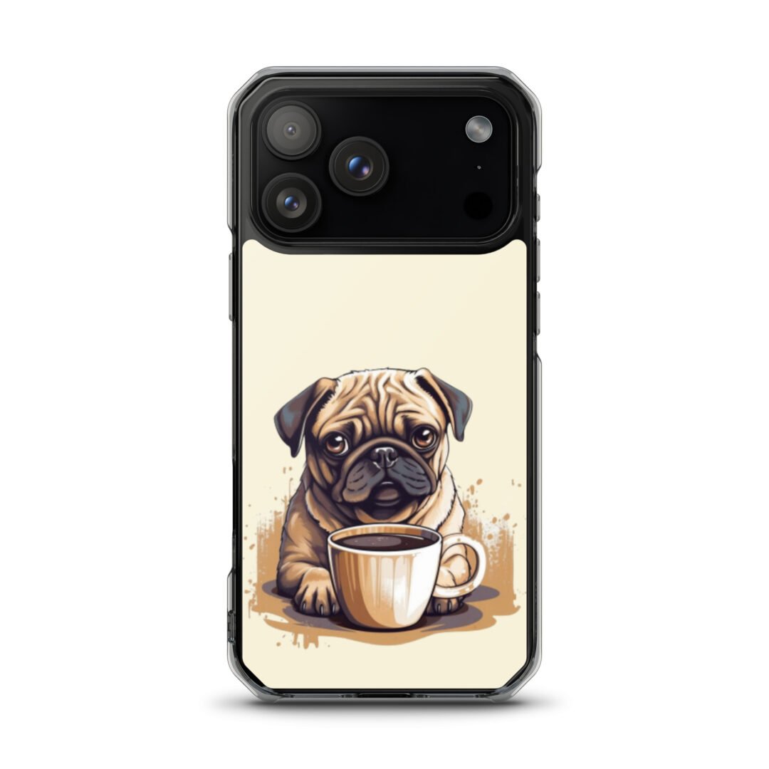 Pug Dog + Coffee - Clear iPhone Case